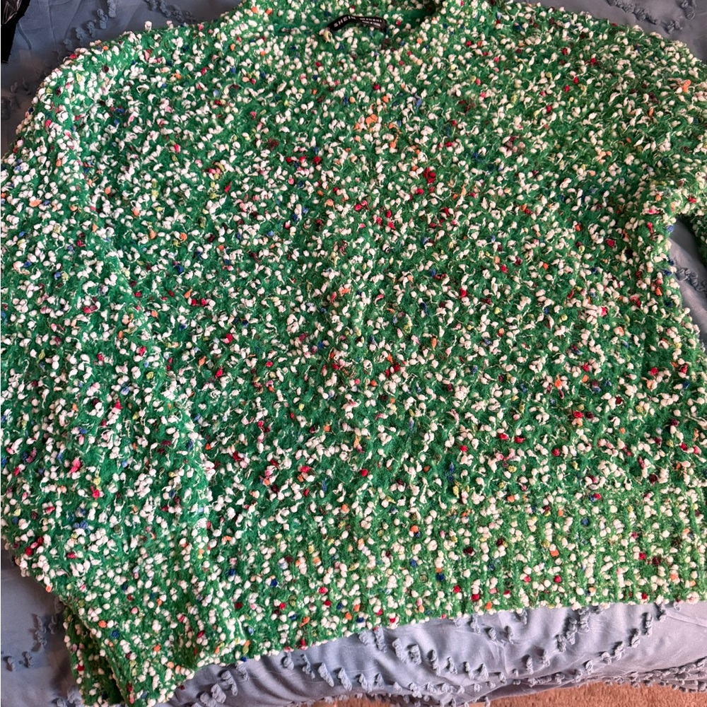 SHEIN Green Multicolor Crew Neck Sweater